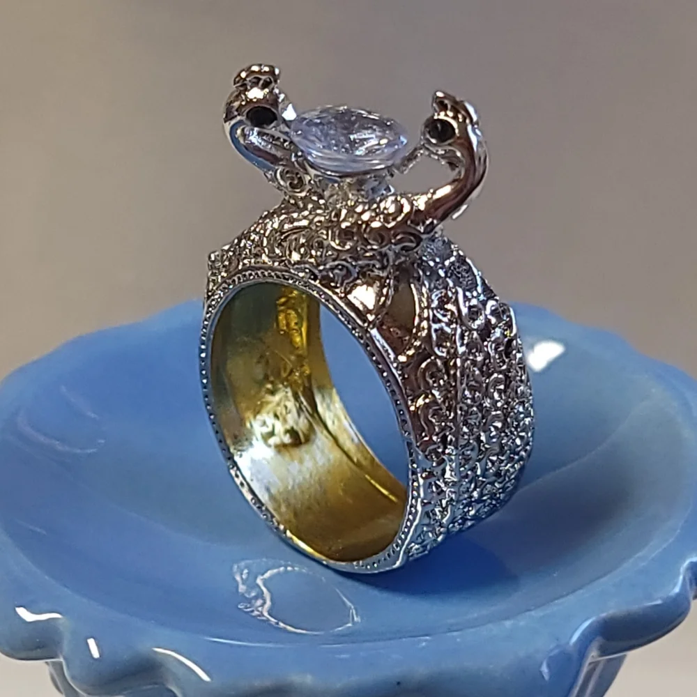 Double Peacock Ring Two Tone Cocktail